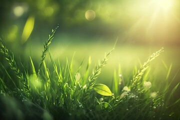 Fond naturel et chatouillant. Brins d'herbes inond&eacute; de soleil. AI g&eacute;n&eacute;rative 