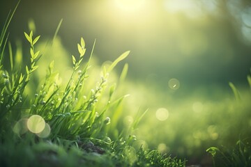 Fond naturel et chatouillant. Brins d'herbes inondé de soleil. AI générative 