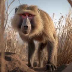 Obraz premium Baboon in natural habitat (generative AI)