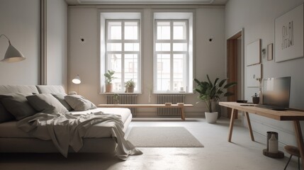 Naklejka na ściany i meble Clean and minimalistic interior design. AI generated