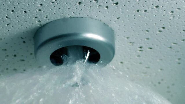 Sprinkler Sprays Water After Fire Alarm Tripped