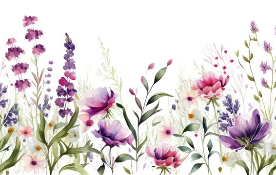 Watercolor floral pattern of meadow flowers by Generative AI