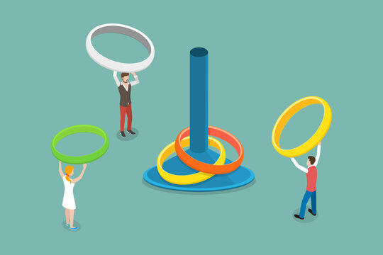 3D Isometric Flat Vector Conceptual Illustration of Pin And Rings, Ring Toss Game