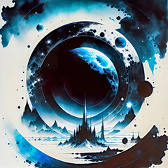 A painting of a planet with the moon in the background. Generative AI 