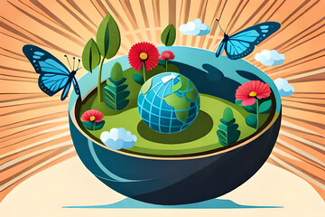 safe earth, green enviroment, butterfly, day of earth concept art, IA generativa