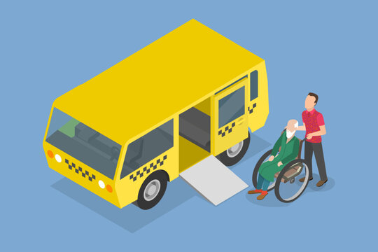 3D Isometric Flat Vector Conceptual Illustration of Transport For Disabled Persons, Handicapped People Mobility