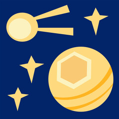 Abstract composition of space elements. Planet, satellite and stars on blue background. Vector illustration.