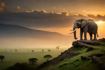 the elephant in the sunset