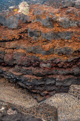 Detail of the volcanic colors in the stones in Charco Manso on the island of El Hierro. Canary Islands