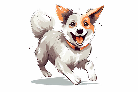 happy running dog clipart, White background, AI Image