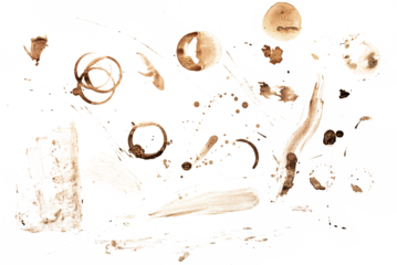coffee stains in multiple shapes on transparent background