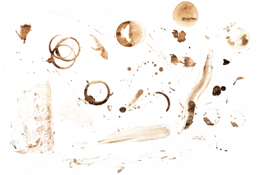 coffee stains in multiple shapes on transparent background