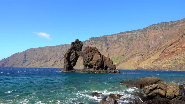 The Roque de la Bonanza in the bay of Las Playas on the island of El Hierro, Canary Islands, Spain