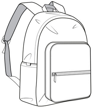 recommend clip art: basic school bag flat sketch vector illustration plain backpack design technical cad drawing template