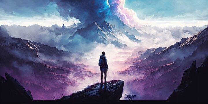 Ethereal Panoramic View from Mountain Top - Generative AI