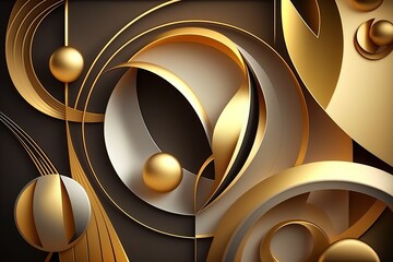Abstract Golden Shapes and Lines Background - Generative AI