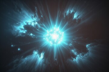 Obraz premium Blue Flare Light Beam with Smoke and Dust Particle Effect Abstract Background 4K 3D