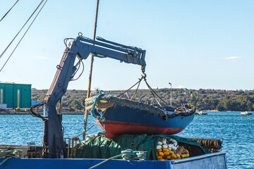Fisherboats in Pula, Croatia, in early spring