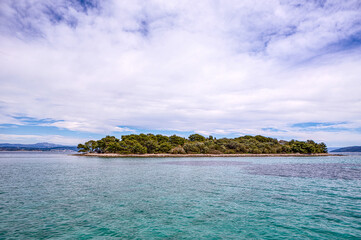 Fototapeta na wymiar View at islands at Blue Lagoon, Croatia, in early spring