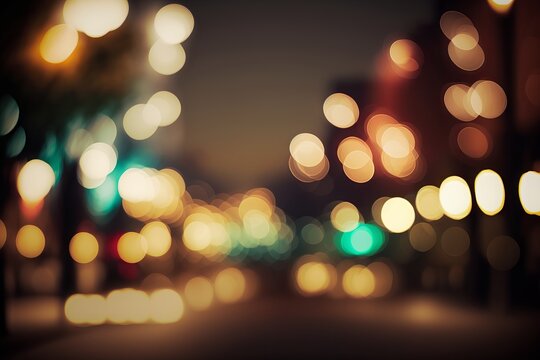 Night Lights of the City: A Defocused Bokeh Background - Generative AI