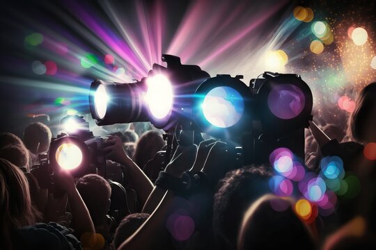 Flashing Lights of Paparazzi Cameras at Celebrity Party - Generative AI