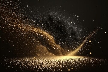 Fototapeta na wymiar Slow Motion Golden Glitter and Universe Gold Dust with Stars on Black Background - Generative AI