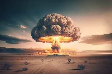 Devastating Mushroom Cloud from Massive Nuclear Bomb Explosion - Generative AI - obrazy, fototapety, plakaty