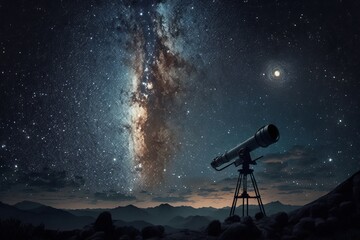 Modern Telescope Observing Impressive Cosmic Starry Sky - Generative AI