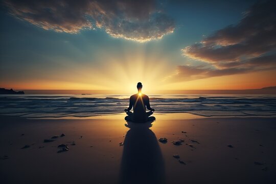 Harmonious Yoga Meditation on a Calm and Relaxing Beach - Generative AI