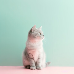 Cute cat. Set of funny pet animals isolated on colorful background. Generative AI.