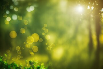 Obraz premium Green and Yellow Bokeh Background with Sunshine - Generative AI