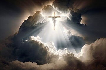 Fototapeta premium Resurrection - Jesus Ascends to Heaven Scene - Generative AI