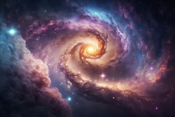 Fototapeta na wymiar Seamless Loop Galaxy Exploration Through Outer Space Towards Glowing Milky Way Galaxy
