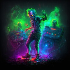 Fototapeta na wymiar Zombie Disco: Neon Lights and Fog - Generative AI