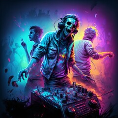 Zombie Disco: Neon Lights, Fog, and a DJ at the Console - Generative AI