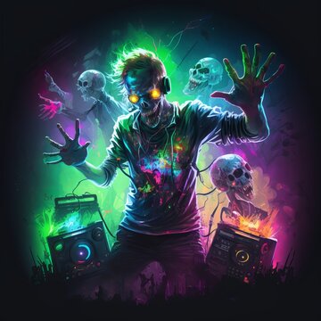 Zombie DJ Rocks the Night Away - Generative AI