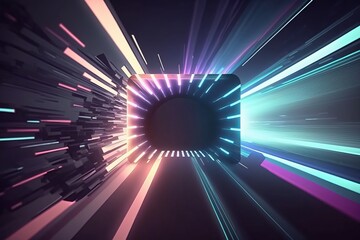 Digital Neon Lights Speeding Through Technologic Tunnels - 3D Animation - Generative AI