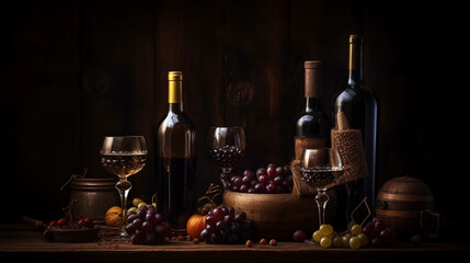 Obraz na płótnie Canvas still life with wine and bottle