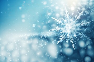 Fototapeta na wymiar Shining Christmas Snowflakes on a Winter Blue Sky with Falling Snow - Generative AI