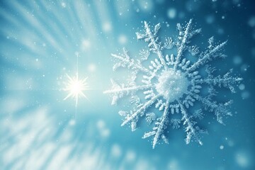 Shining Christmas Snowflakes on Winter Blue Sky - Generative AI