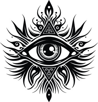 All seeing eye line art tattoo. Vision of Providence emblem, symbol isolated Vector illustration