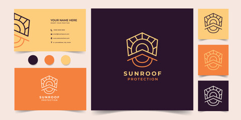 Naklejka premium sun roof shield line art outline logo template vector