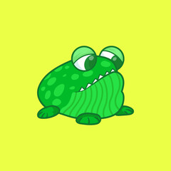 a hideous frog-shaped green monster