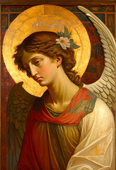 angel in the style of Byzantine oil painting, in the style of medieval painting, generative AI