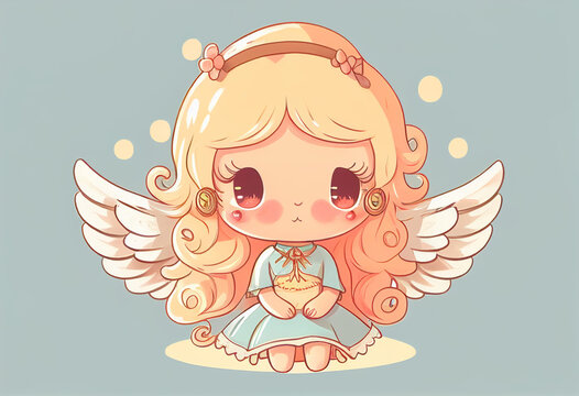 small cute kawaii chibi baby angel, cartoon character style, generative AI