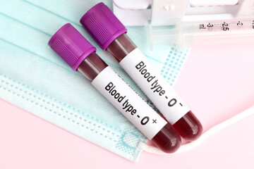 Blood type O Rh positive and negative test, blood sample to analyze in the laboratory