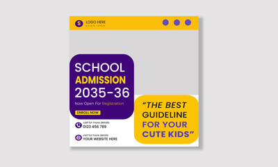 School admission square banner and social media post template Premium Vector