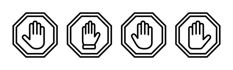 Stop icon vector illustration. stop road sign. hand stop sign and symbol. Do not enter stop red sign with hand