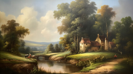 French painting style landscape. Tradition. France. culture. illustration created with ai