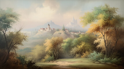 French painting style landscape. Tradition. France. culture. illustration created with ai - obrazy, fototapety, plakaty